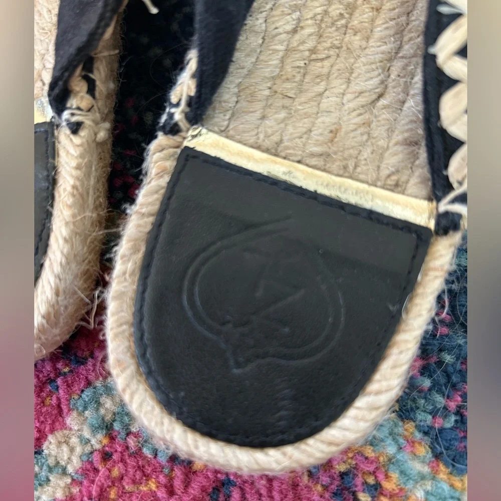 Zi | Women’s Navy/Tan/White Embroidered and Beaded Slip On Espadrille‎ Flats 6.5